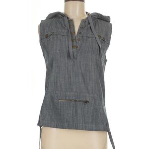 NWOT Tulle Sleeveless Hooded Tank Top in Gray with Button Placket NWOT